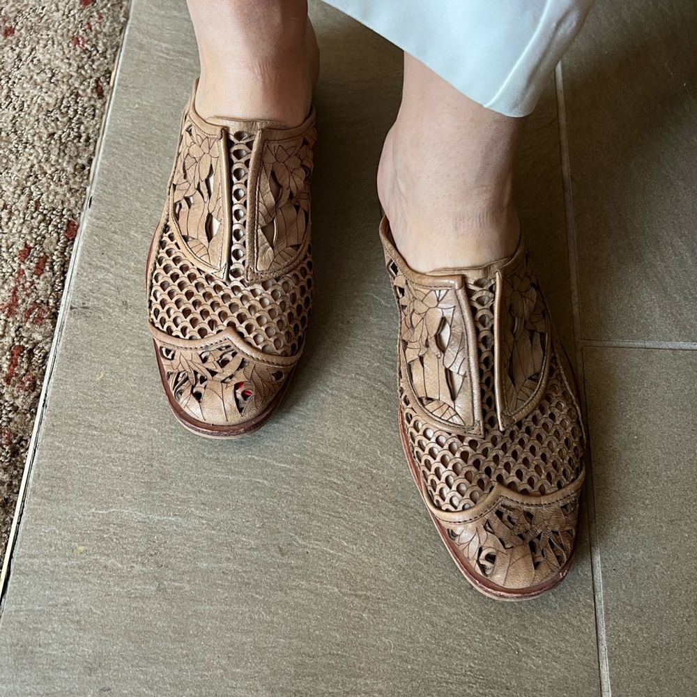 Free People Leather Eyelit Mule Slides